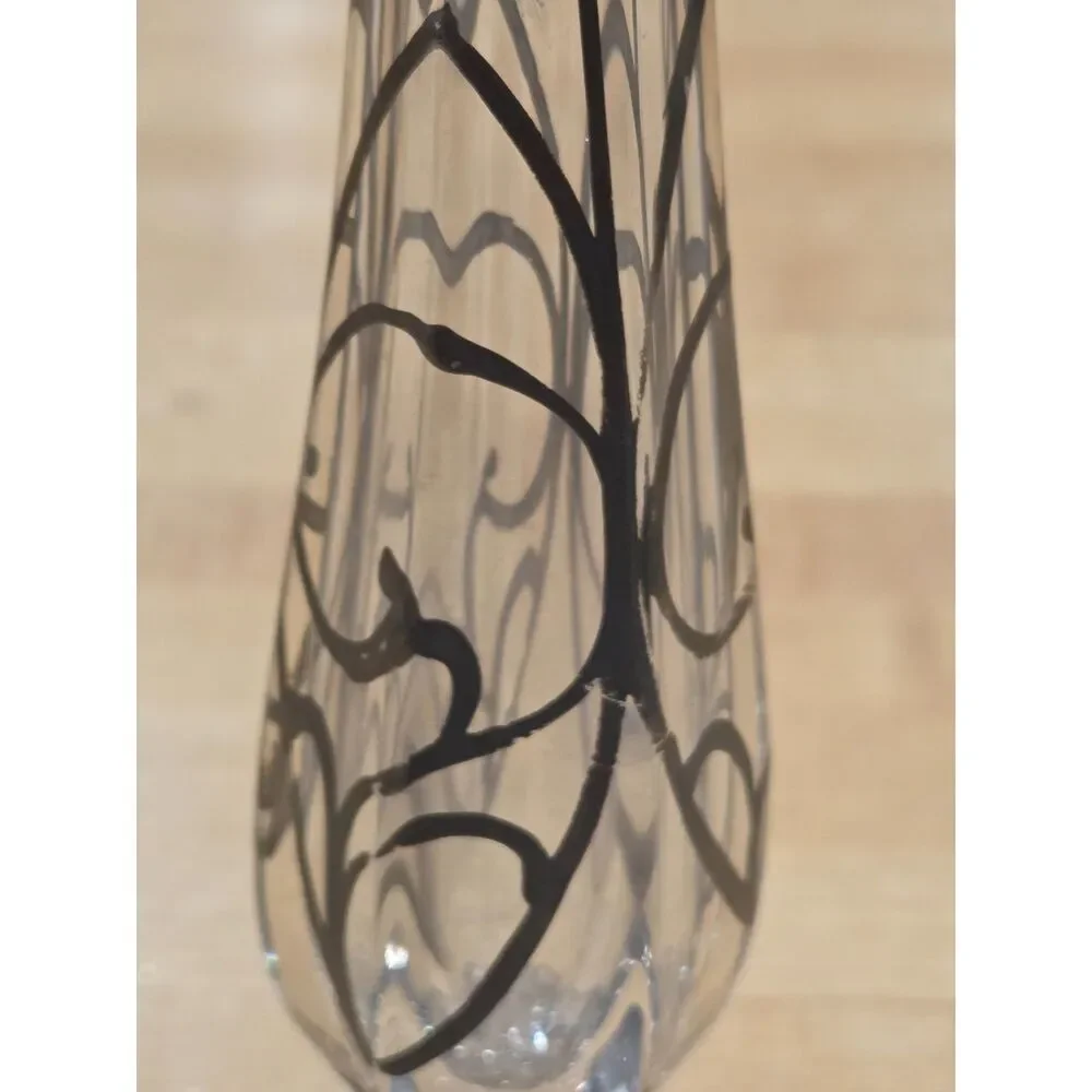 Vintage Art Nouveau Silver Overlay Clear Glass Hexagonal Bud Vase 11